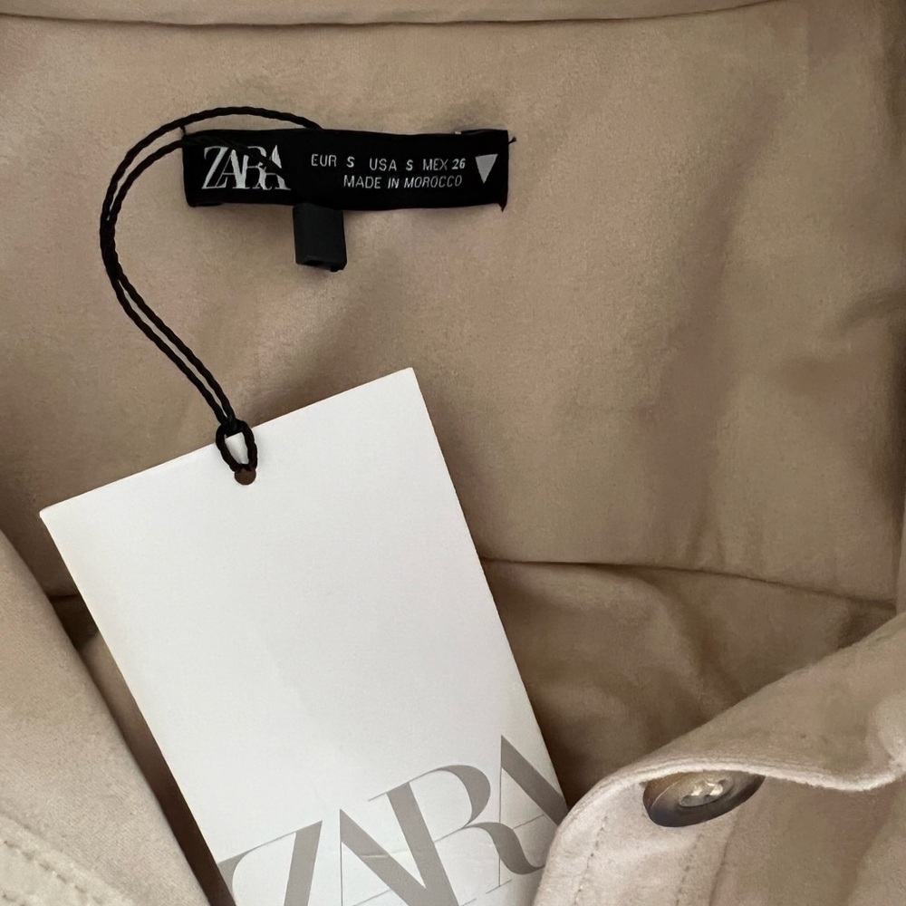 Zara Neutral Beige Button-Front Long Sleeve Dress - Picture 2 of 4